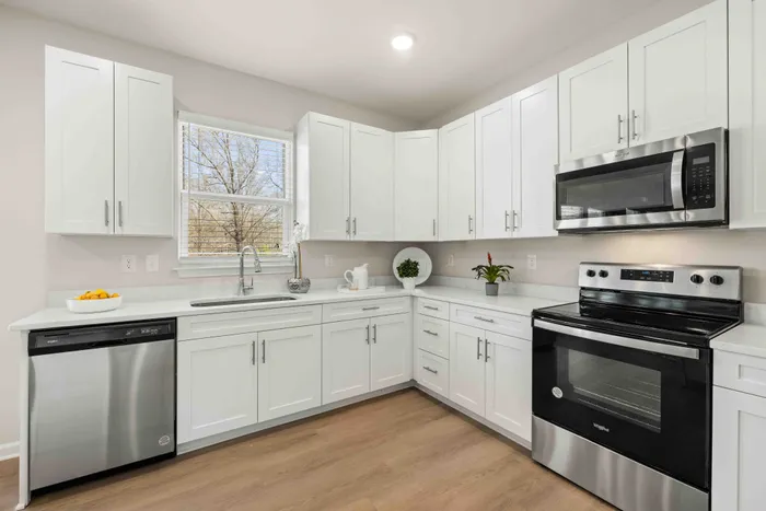 kitchen with white cabinets and stainless steel appliances