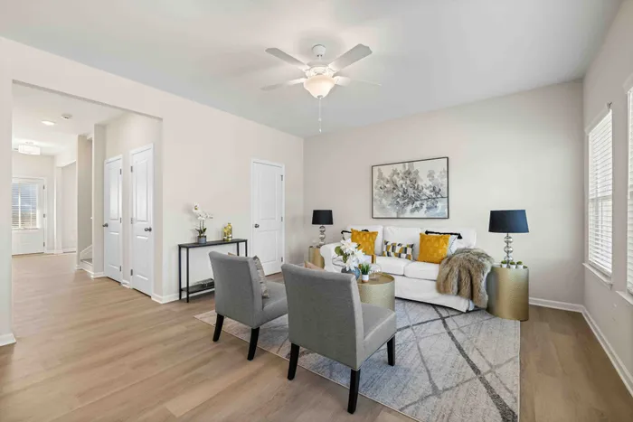 furnished living room with wood style flooring
