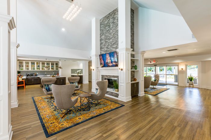 furnished clubroom with seating