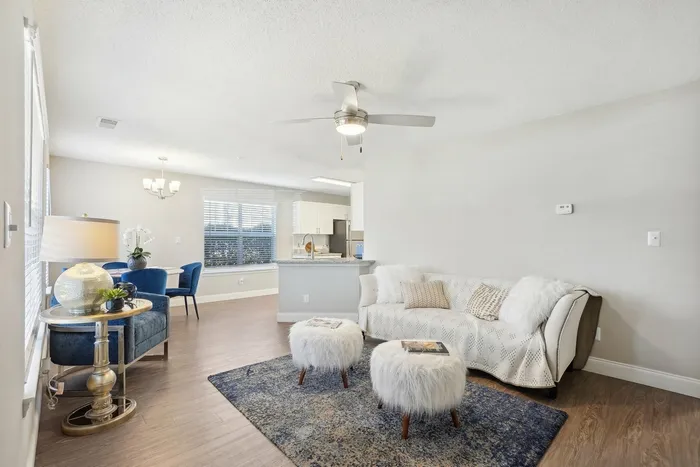 Living room with wood style flooring