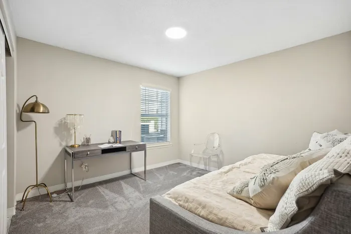 Bedroom with plush carpet