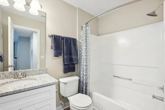 Guest bathroom with tub shower combo