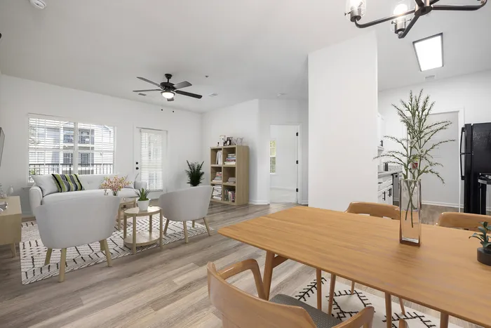 Virtually staged living and dining room