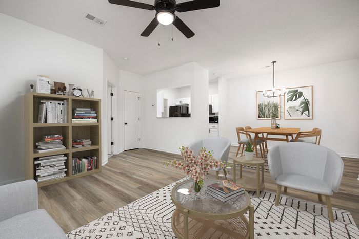 Virtually staged living and dining room