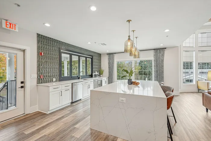 Community kitchen with large kitchen island