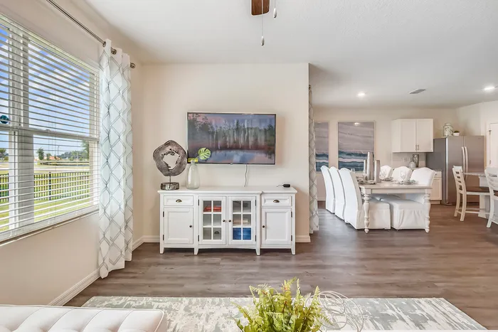 Bright, contemporary living and dining area with stylish decor and open layout.