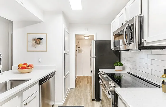 Furnished kitchen with stainless steel appliances