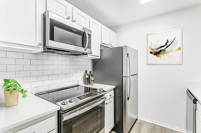 Furnished kitchen with stainless steel appliances