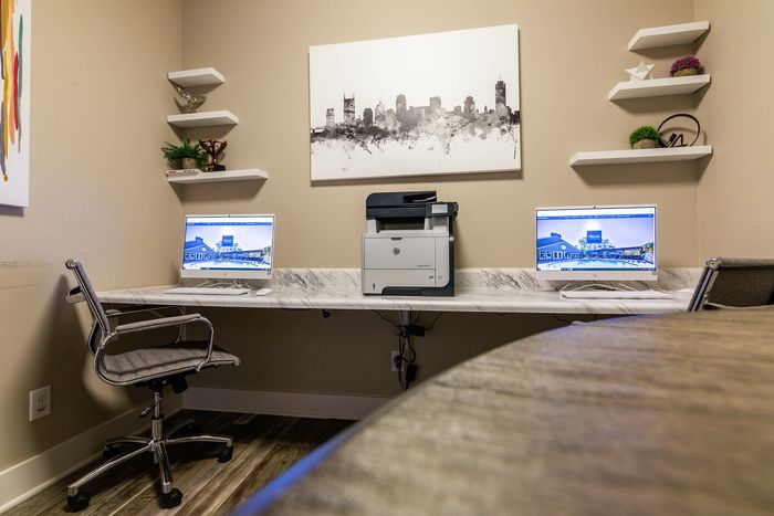 Business center with laptops