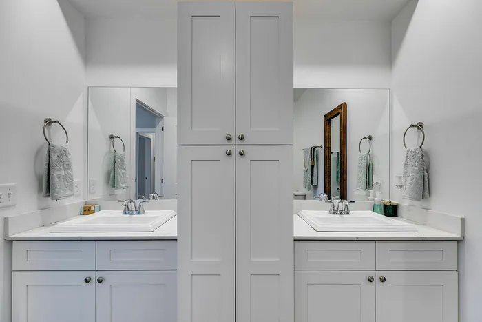 Primary bathroom with his and hers vanities at Paragon Luxury Apartments in Athens, GA