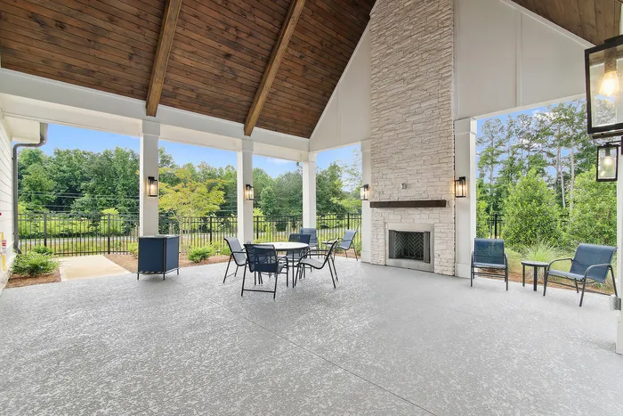 Outdoor seating with fireplace
