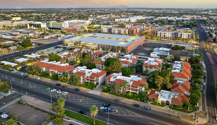 drone still shot of community