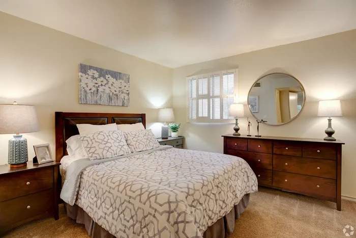 Decorated bedroom with carpet