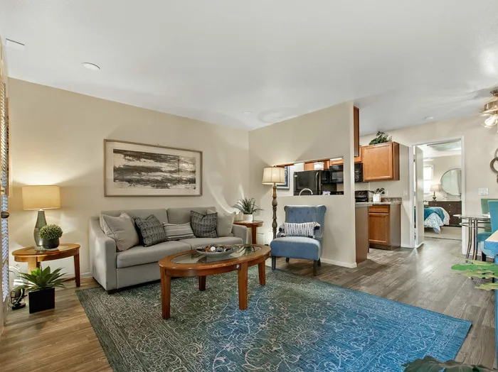 living area with wood style flooring