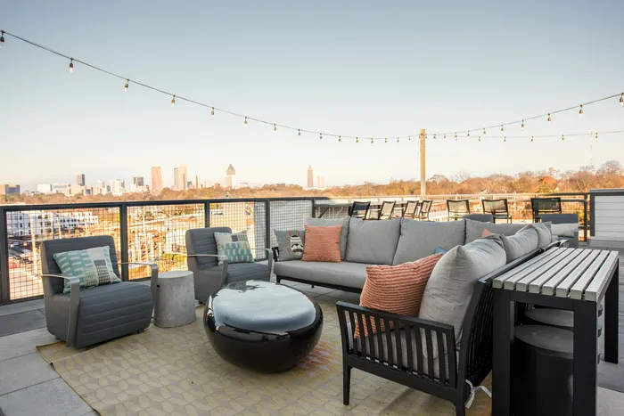 rooftop lounge area with skyline view
