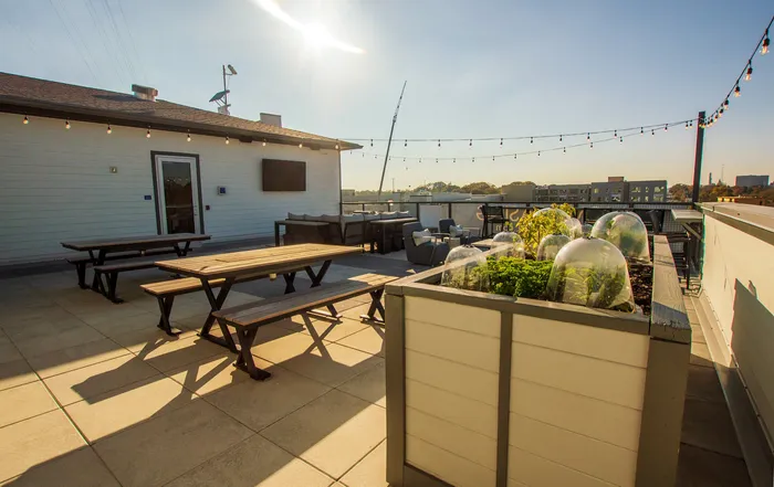 rooftop dining area and community garden