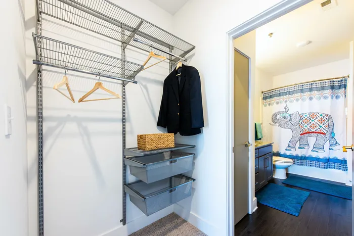 custom closet next to bathroom