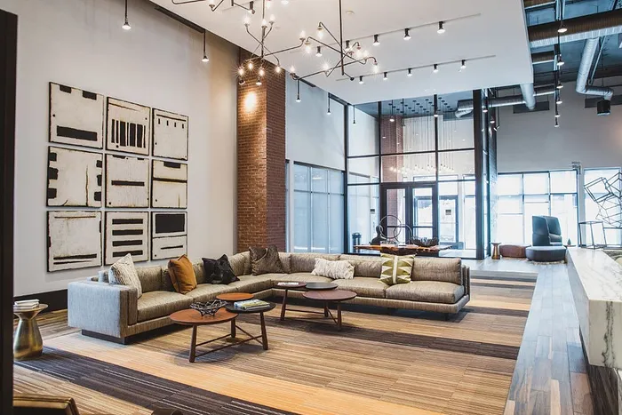 Clubroom with fire place, couches and chairs