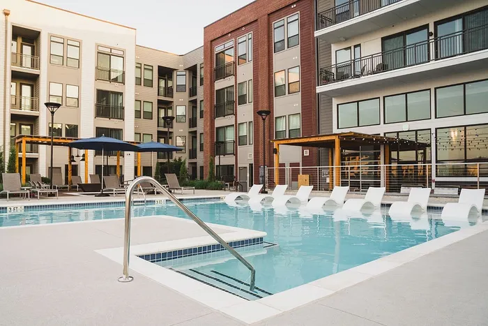 Swimming pool with lounge chairs