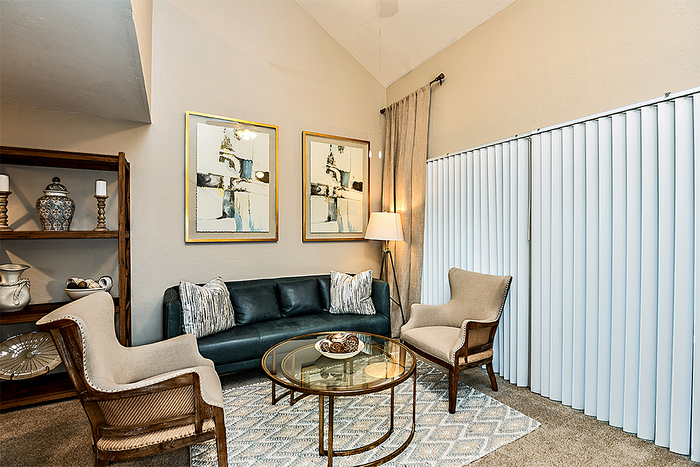 Living room with vaulted ceilings