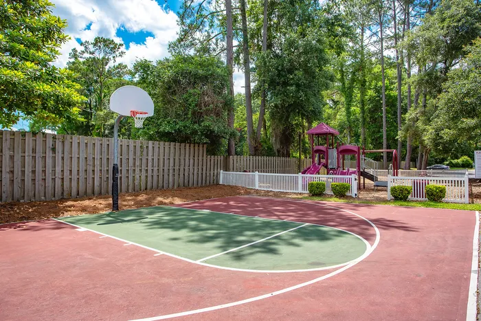 Half basketball court and outdoor playground