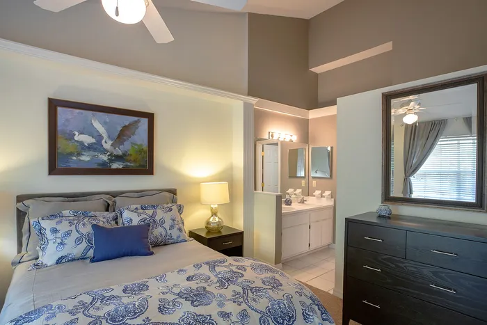 Primary bedroom and bathroom