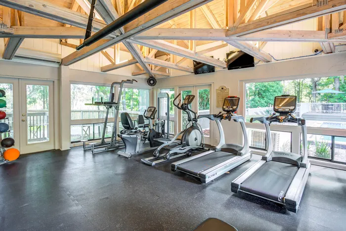 fitness center with treadmills
