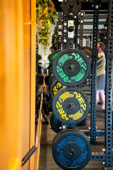 fitness center with squat rack