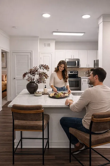 virtually staged kitchen with people