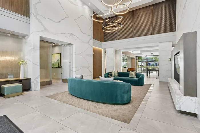 luxury lobby with blue couch