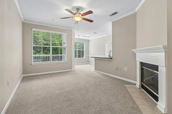 open living room concept with fireplace