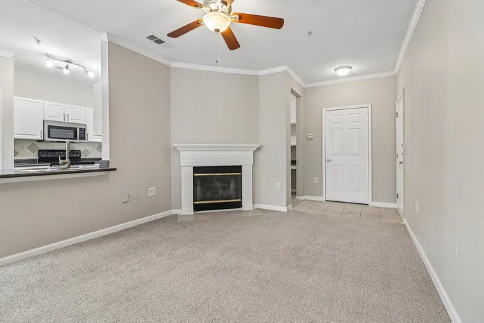 open living room concept with fireplace