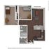 Modern 2D floor plan featuring 2 cozy bedrooms, an expansive living area with sleek hardwood flooring, and a contemporary kitchen for stylish living.