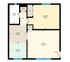 Charming floor plan showcasing a spacious living room, cozy bedroom, modern kitchen, and elegant dining area, perfect for comfortable living.