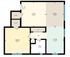 Charming floor plan featuring one spacious bedroom, inviting living and dining areas, a modern kitchen, and a cozy bath.