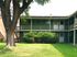 Cozy two-story apartment exterior with lush greenery and a welcoming courtyard.