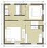 Chic 2D floor plan featuring a spacious bedroom, modern bathroom, cozy living room, and a well-equipped kitchen in 535.6 sq ft layout.