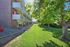 Lush green courtyard with mature trees and private balconies at Flats on 70th at Midtown in Westminster, CO