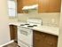 Modern kitchen with wooden cabinets and white electric stove, featuring stylish tile backsplash.