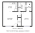 Charming 1-bedroom floor plan featuring an expansive living room, spacious kitchen, and convenient walk-in closets at 7305-7315 W 9th Place, Lakewood, CO.
