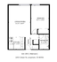 Charming 1-bedroom floor plan with open living/dining area, cozy kitchen, and modern bathroom in Longmont, CO.