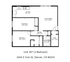 Charming 2-bedroom floor plan of Unit 307 featuring a spacious living/dining area, modern kitchen, and well-designed bathroom located at 2444 S York St, Denver, CO 80210.