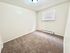 Bright and cozy empty bedroom with plush carpet and natural light streaming through a window with blinds.