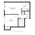 Chic floor plan showcasing 1 bedroom and 1 bath, with open-concept living and dining area, plus a cozy kitchen.