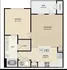 Modern 1-bedroom floor plan featuring a spacious living room, well-appointed kitchen, bathroom, generous closets, a cozy patio with storage, and in-unit washer/dryer setup.