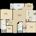 Spacious floor plan featuring 2 bedrooms, 2 bathrooms, an inviting living room, and a modern kitchen with a pantry, plus a cozy patio.