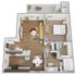 Chic floor plan A2 featuring a spacious bedroom, modern kitchen, cozy living area, and private patio.