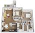 Elegant 3D floor plan showcasing 2 bedrooms, a spacious living room, modern kitchen, and two bathrooms in the B2 layout.