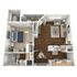 Charming 3D apartment layout featuring a cozy bedroom, modern kitchen, elegant living area, and sleek bathroom with wood flooring and natural light.