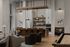 Modern kitchen with sleek cabinetry, island seating, and stylish lighting fixtures.